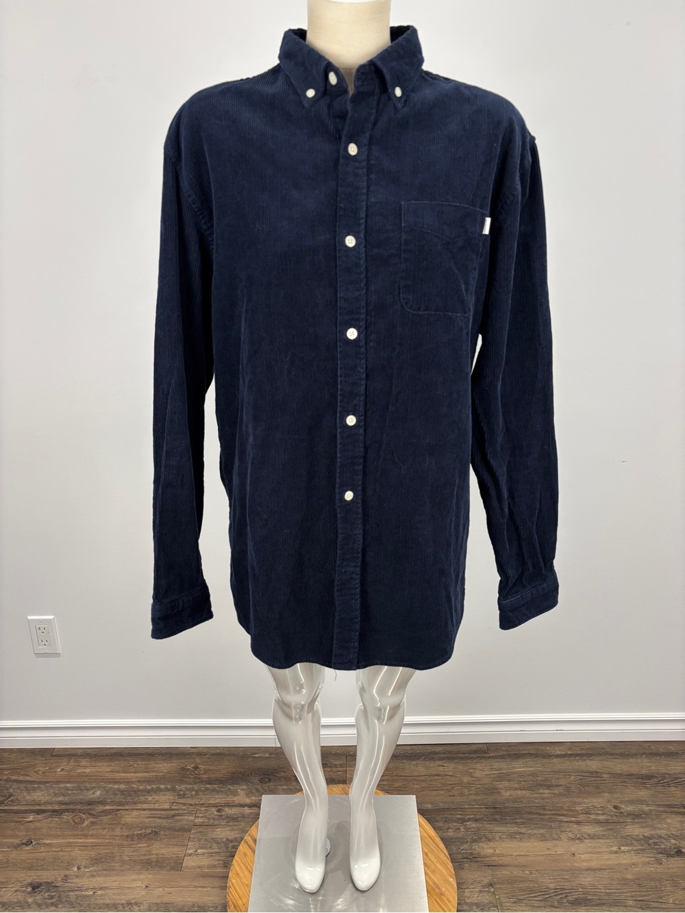 Frank And Oak Navy Blue Corduroy Long Sleeve Button Down Shirt Men's Size Large